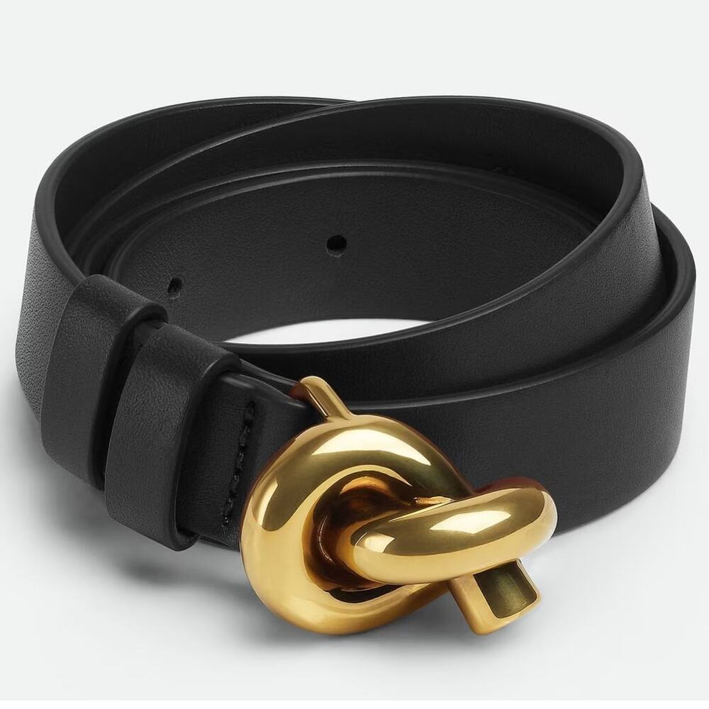 Bottega Veneta Black Belt with Gold Buckle